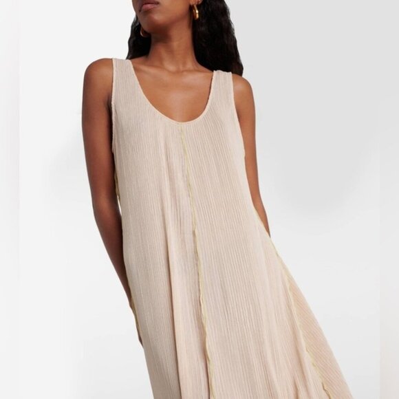 NEW Toteme Plisse Crinkled Scoop-Neck Maxi Dress in Cream Beige | size 32 / US 0 - Picture 5 of 14